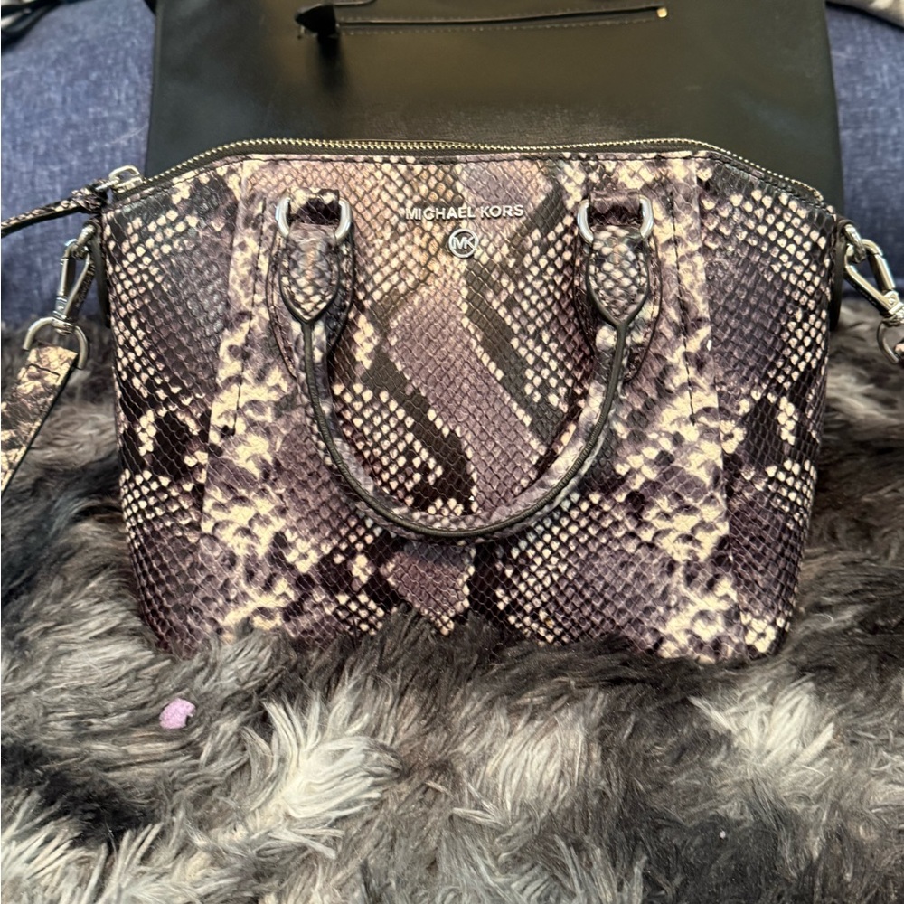 Michael Kors Black and Cream Snake Print Satchel